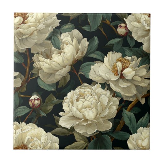 Chic Peonies Ceramic Tiles  For Indoor Flooring タイル (正面)