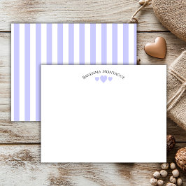 Chic Periwinkle Cracked Hearts Striped Note Card ノートカード