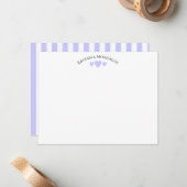 Chic Periwinkle Cracked Hearts Striped Note Card ノートカード (正面/裏面インサイチュ)