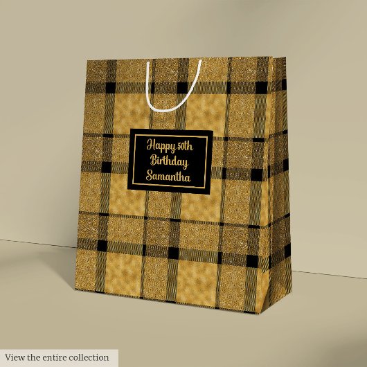 Chic Personalized Black Gold Minimalist Gift Bag ミディアムペーパーバッグ