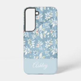 Chic Personalized Name/ Pastel Blue Leaf Motif  Samsung Galaxy S22ケース