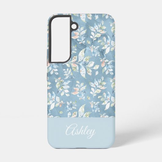 Chic Personalized Name/ Pastel Blue Leaf Motif  Samsung Galaxyケース (裏面)