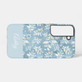 Chic Personalized Name/ Pastel Blue Leaf Motif  Samsung Galaxyケース (裏面横)