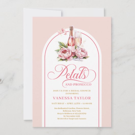Chic petals and prosecco invite editable layout 招待状 (正面)