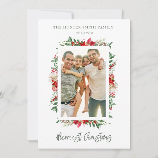 Chic Photo Classic Merriest Christmas Poinsettias シーズンカード (正面)