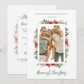 Chic Photo Classic Merriest Christmas Poinsettias シーズンカード (正面/裏面)