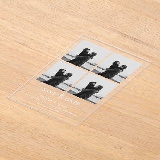 Chic Photo Collage Wedding Save The Date アクリル招待状 (レイダウン)