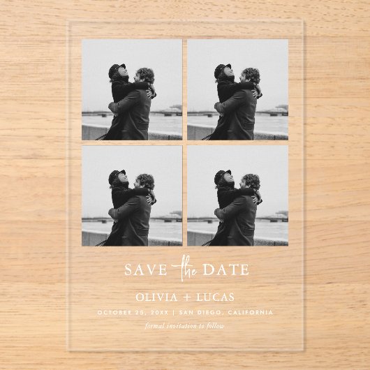 Chic Photo Collage Wedding Save The Date アクリル招待状 (正面)