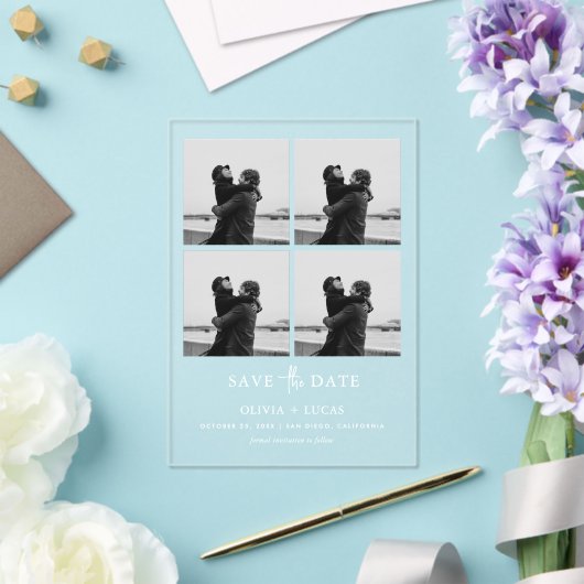 Chic Photo Collage Wedding Save The Date アクリル招待状 (インサイチュ (ウェディング))