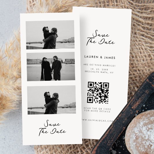 Chic Photo Strip Wedding QR Code Save The Date
