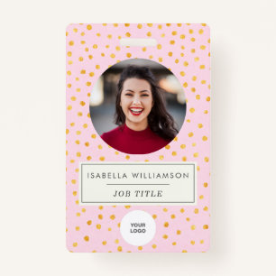 Chic Pink金ゴールドドット従業員写真企業のID  バッジ