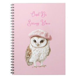 Chic Pink Beret Brown White Owl Be Seeing You ノートブック