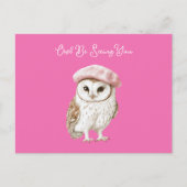 Chic Pink Beret Brown White Owl Be Seeing You ポストカード (正面)