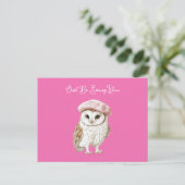 Chic Pink Beret Brown White Owl Be Seeing You ポストカード (スタンド正面)