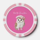 Chic Pink Beret Brown White Owl Be Seeing You ポーカーチップ (正面)
