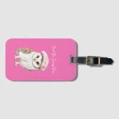 Chic Pink Beret Brown White Owl Be Seeing You ラゲッジタグ (正面横)