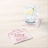 Chic Pink Berry In Love Bridal Shower Personalized ペーパーコースター (インサイチュ)