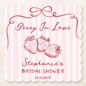 Chic Pink Berry In Love Bridal Shower Personalized ペーパーコースター (正面)