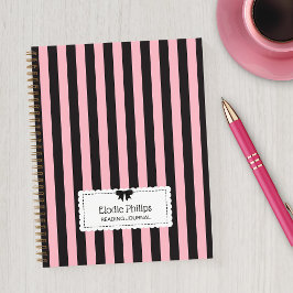 Chic Pink Black Stripes Scalloped Edges & Bow ノートブック