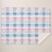 Chic Pink Blue Stripes シェルパブランケット (正面(横))