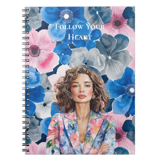 Chic Pink Blue Summer City Brown Hair Girl ノートブック (正面)