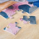 Chic Pink Blue Summer Floral Blond Girl ジグソーパズル (側面)