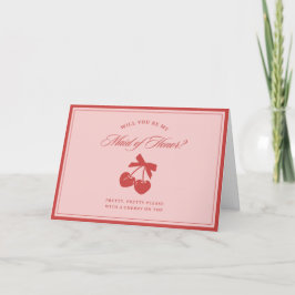 Chic Pink Bow & Cherry Maid of Honor Proposal Card サンキューカード