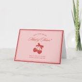 Chic Pink Bow & Cherry Maid of Honor Proposal Card サンキューカード (正面)