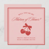 Chic Pink Bow Cherry Matron of Honor Proposal Card 招待状 (正面/裏面)