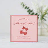 Chic Pink Bow Cherry Matron of Honor Proposal Card 招待状 (スタンド正面)