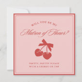 Chic Pink Bow Cherry Matron of Honor Proposal Card 招待状 (正面)