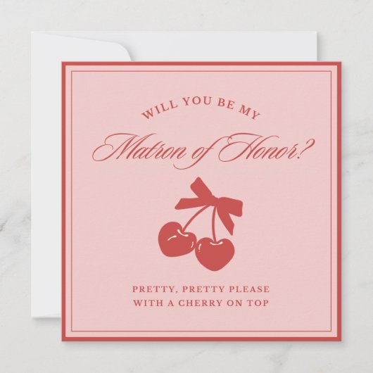 Chic Pink Bow Cherry Matron of Honor Proposal Card 招待状 (正面)