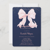 Chic Pink Bow Confetti Navy Blue Quinceañera   招待状 (正面)