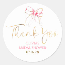 Chic Pink Bow Favors Bridal Shower Thank You  ラウンドシール