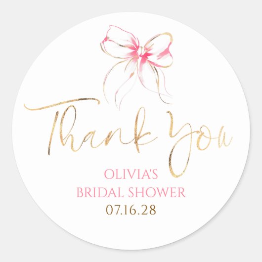 Chic Pink Bow Favors Bridal Shower Thank You  ラウンドシール (正面)