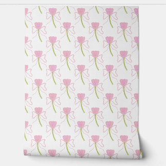 Chic Pink Bow & Flower Watercolor Pattern Wallpa 壁紙