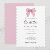 Chic Pink Bow Girl Baby Shower Invitation 招待状 (正面/裏面)