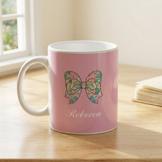 Chic Pink Bow Personalized Name Two-Tone Mug コーヒーマグカップ