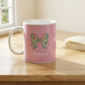 Chic Pink Bow Personalized Name Two-Tone Mug コーヒーマグカップ