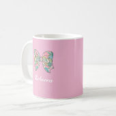 Chic Pink Bow Personalized Name Two-Tone Mug コーヒーマグカップ (正面左)