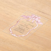 Chic Pink Bow Retro Frame Baby Shower  アクリル招待状 (レイダウン)