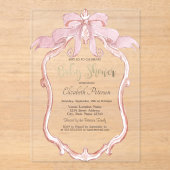 Chic Pink Bow Retro Frame Baby Shower  アクリル招待状 (正面)