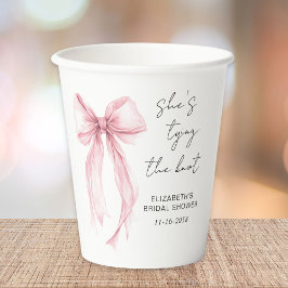 Chic Pink Bow Watercolor Bridal Shower 紙コップ