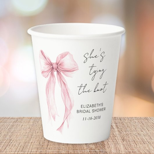 Chic Pink Bow Watercolor Bridal Shower 紙コップ
