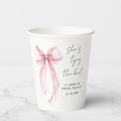 Chic Pink Bow Watercolor Bridal Shower 紙コップ (裏面)