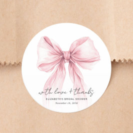 Chic Pink Bow Watercolor Bridal Shower Thank You ラウンドシール