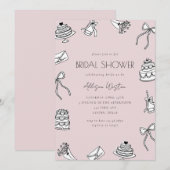 Chic Pink Bows Cakes Champagne Bridal Shower 招待状 (正面/裏面)