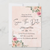 Chic Pink Cream Floral Wedding Save the Date  招待状 (正面)