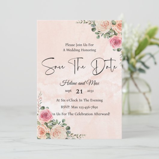 Chic Pink Cream Floral Wedding Save the Date  招待状 (スタンド正面)