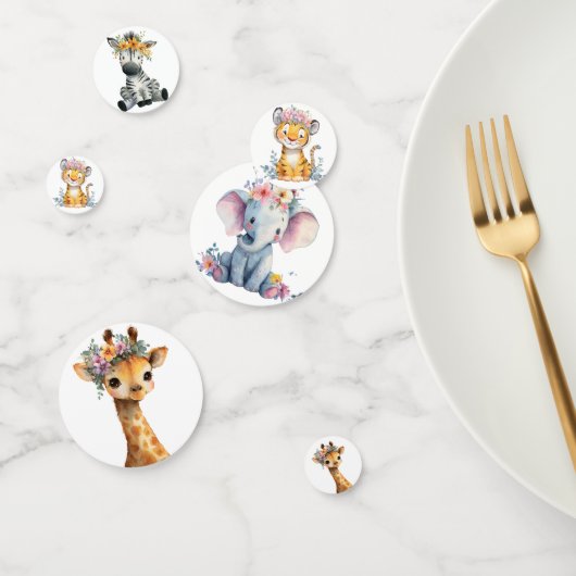 Chic Pink Floral Safari Animals Wild One Baby Girl コンフェッティ (グループ)